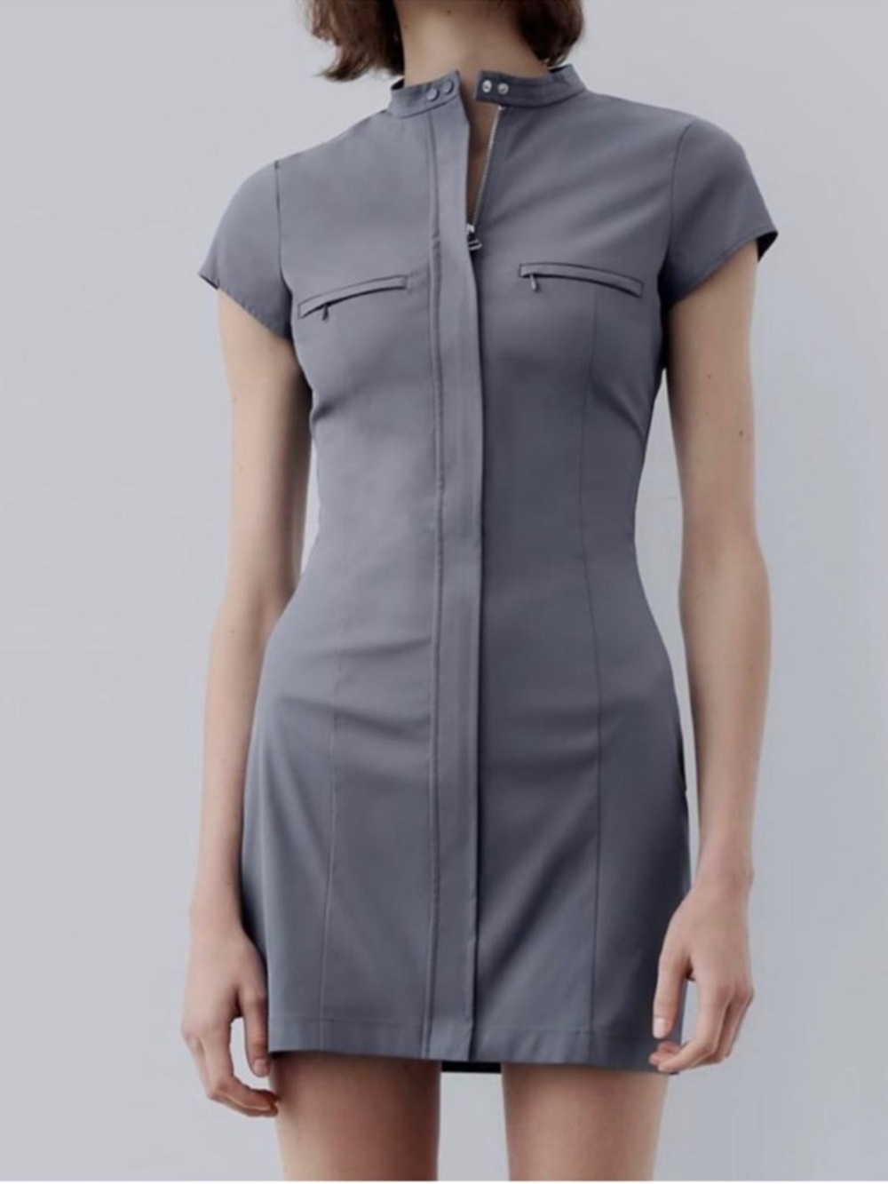NWT Gray Short Sleeve Zip-Front Sheath Dress by Zara